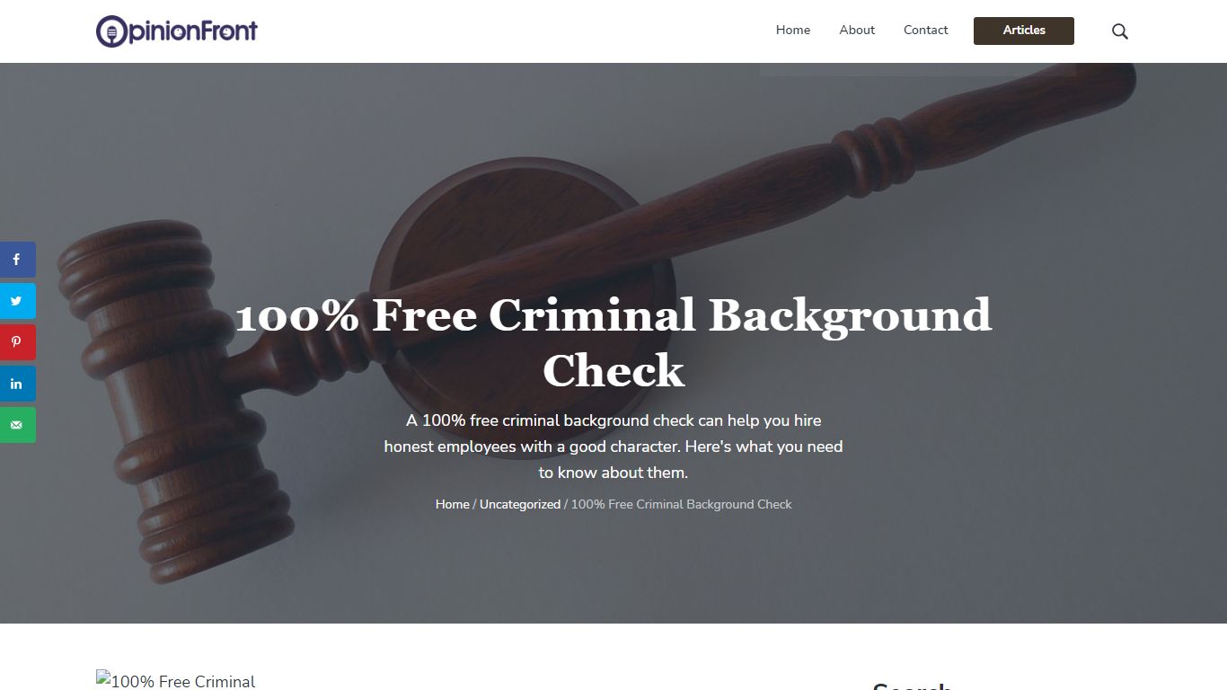100% Free Criminal Background Check - Opinion Front